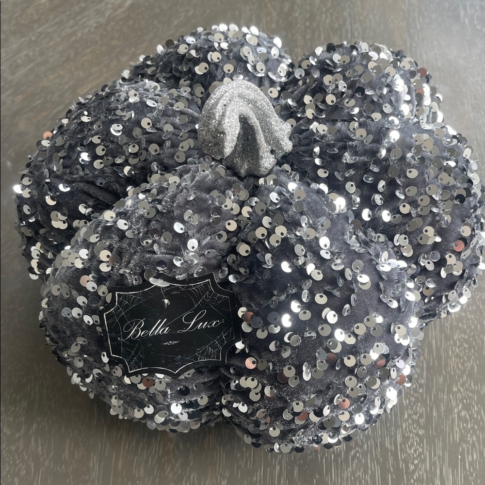 Bella Luxx Glittering Silver Pumpkin Decor
Approx 12” x 6” NWT